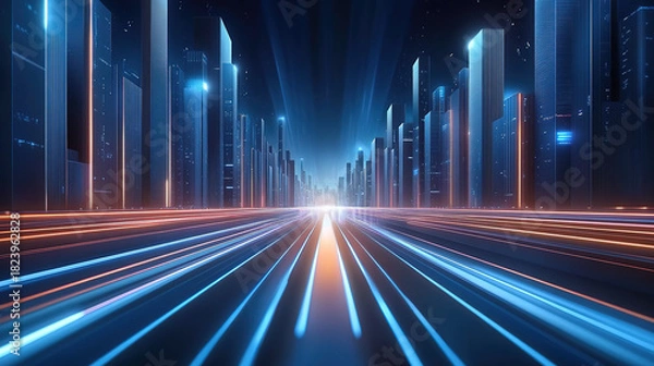 Fototapeta Abstract style futuristic city architecture and road skyline