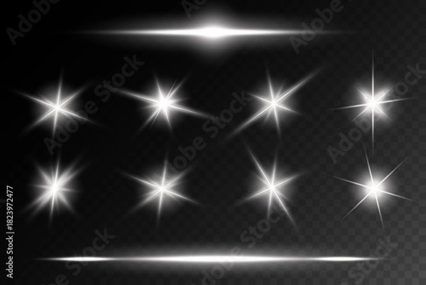 Fototapeta MobileLens Flare, light glow effect. sun or realistic shining star with backlight effect.
bokeh glitter and sparkles or sparkles on transparent background.
