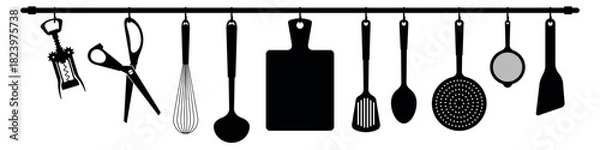 Fototapeta Kitchen rail with tools. Flat vector illustration isolated on white
