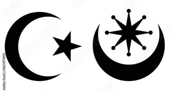 Fototapeta Star and crescent, Islamic symbol, modern and ancient, Byzantine. Flat vector illustration isolated on white background.