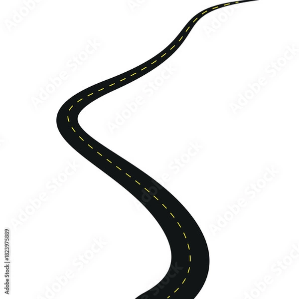 Fototapeta Bent road, mountain pass. Highway from perspective to the viewer. Flat vector illustration isolated on white