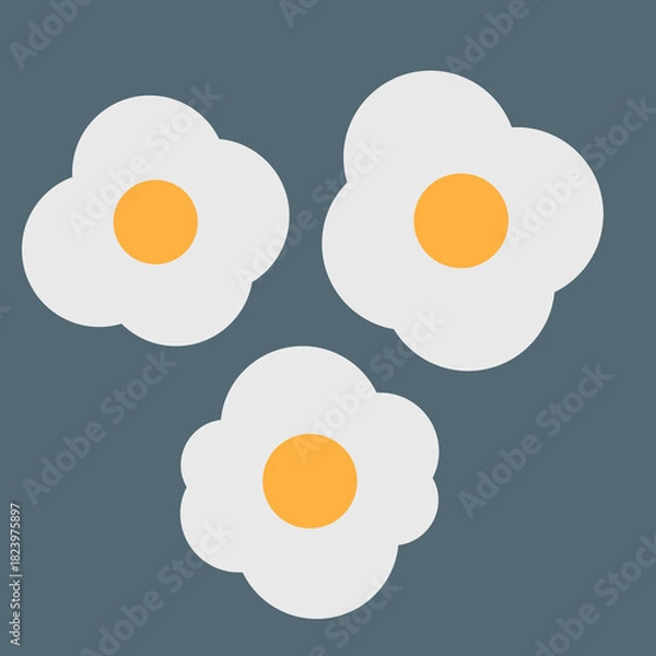 Fototapeta Fried eggs made from three eggs. Flat vector illustration isolated on white
