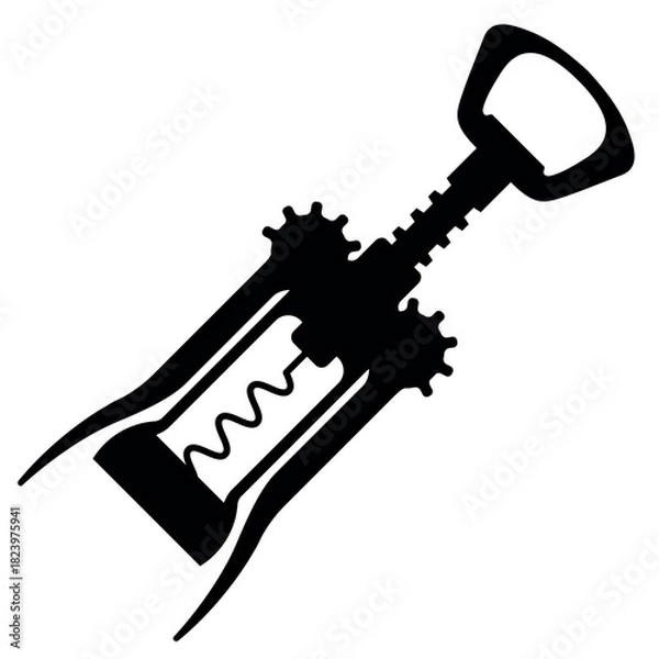 Fototapeta Corkscrew with levers in the lower position. Wing opener silhouette. Flat vector illustration isolated on white background.