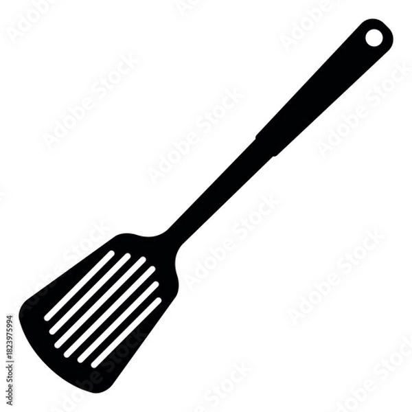 Fototapeta Wire nonstick spatula turner black solid silhouette icon. Flat vector illustration isolated on white background.