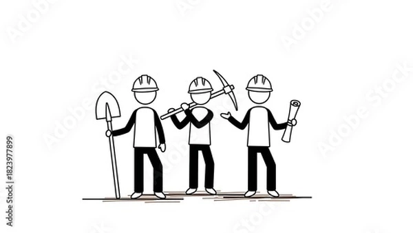 Fototapeta Illustration of construction workers with tools on white background.