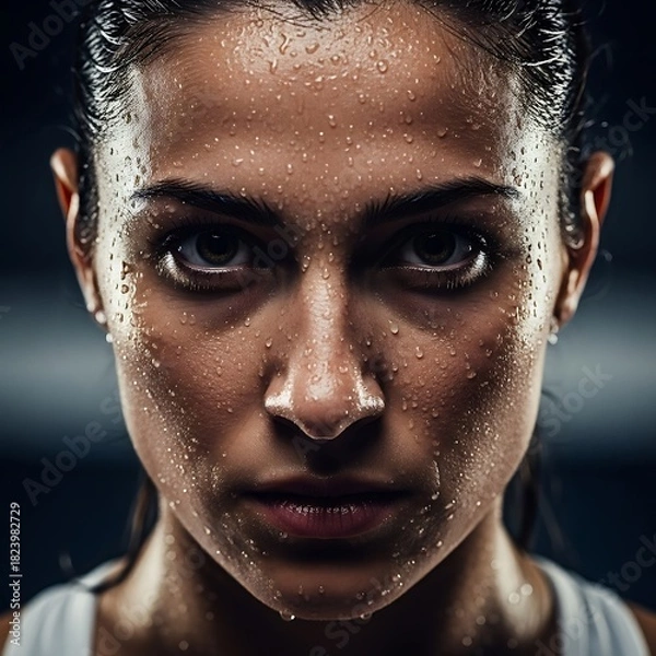 Obraz Intense Focus - A Sweaty Womans Determination After a Hard Workout.