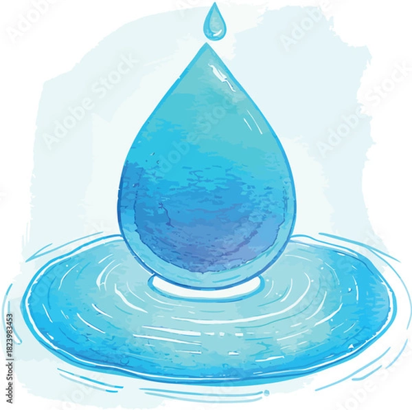 Fototapeta Expressive watercolor artwork depicting a single waterdrop rendered with fluid translucent tones and natural elegance - vector illustration