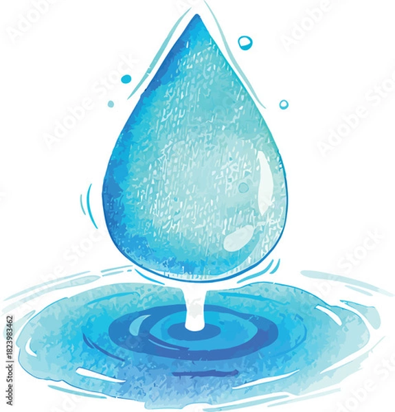 Fototapeta Artistic watercolor interpretation of a single waterdrop highlighted with translucent shading and calming fluid shapes - vector illustration
