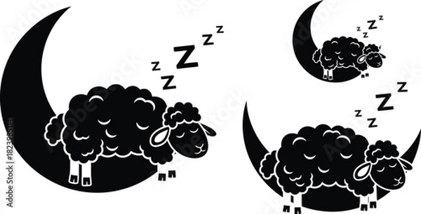 Obraz Sleeping sheep on the moon illustration for bedtime story concept art