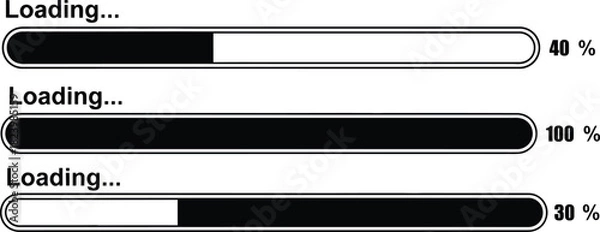 Obraz Loading bars showing progress percentages in black and white illustration