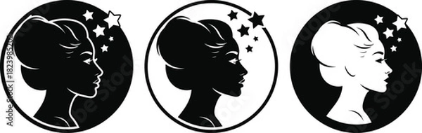 Obraz Elegant woman silhouette with stars in a circular frame vector design