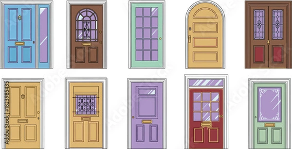 Obraz Collection of ten colorful front doors with unique designs and styles