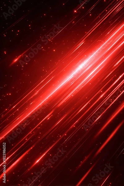 Fototapeta Sparkling, red light. Rays. Beams. Black background.