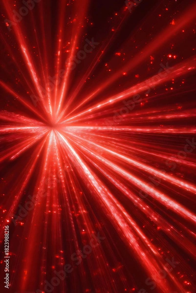 Fototapeta Sparkling, red light. Rays. Beams. Black background.