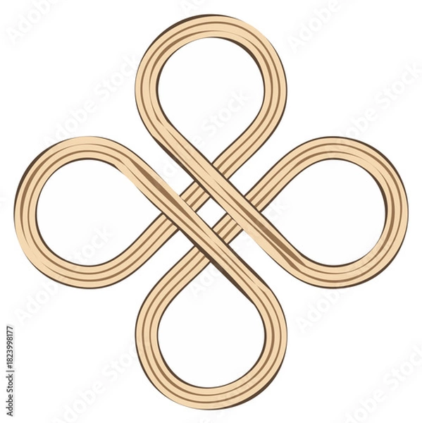 Fototapeta Intertwined wooden infinity symbol design illustration, isolated.  Abstract decorative element.