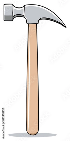 Fototapeta Cartoon Hammer with Wooden Handle, Hand Tool for Nailing or Repairing, Simple Hand-Drawn Style