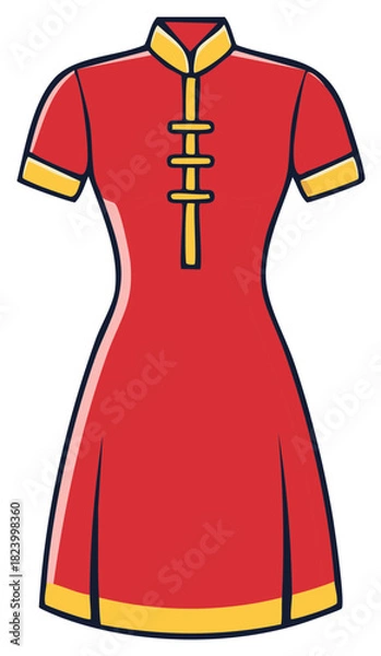 Obraz Elegant Red Qipao with Gold Trim Traditional Chinese Gown Illustration