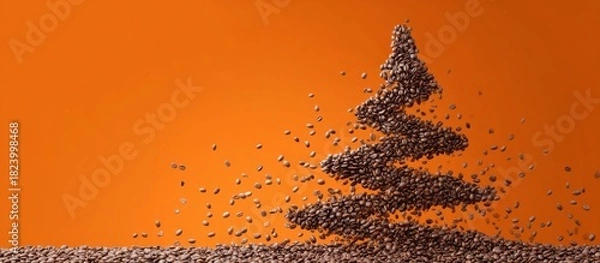 Obraz Coffee beans forming christmas tree on orange background