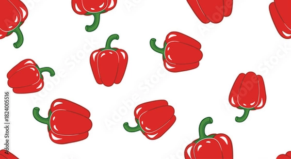 Obraz Vibrant seamless pattern featuring a lively scatter of fresh red bell peppers creating an energetic and colorful background.
