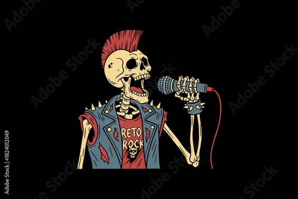 Obraz Punk Rock Skeleton Singer with Microphone.