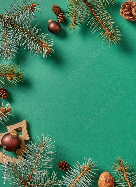 Obraz Fire tree branches and Christmas decorations