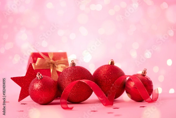 Obraz Christmas decorations on pink background