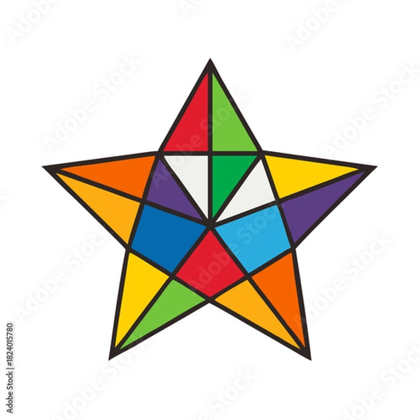 Fototapeta Five-point star with thick black outlines and bold colors