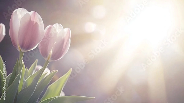 Obraz Delicate Tulip Bloom Capturing the Softness and Grace of Springtime in a Sun-Kissed Garden