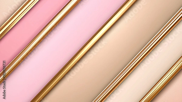 Obraz Chic and modern geometric background with diagonal lines in pastel pink and beige, accented with luxurious shiny gold stripes for an elegant design