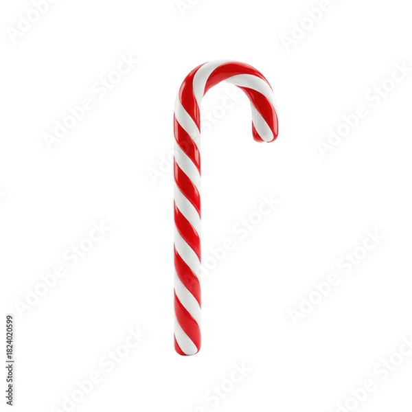 Fototapeta Classic red and white striped candy cane isolated on a transparent background with a soft shadow and copy space. Minimalist festive holiday concept