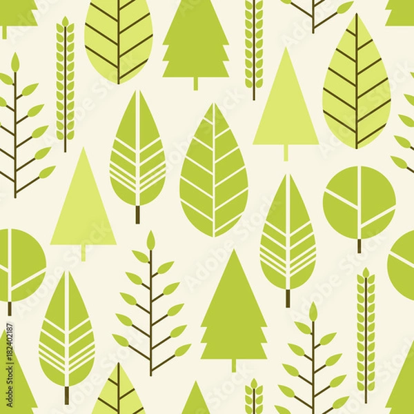 Fototapeta Seamless pattern with trees in a flat style. Season is spring, summer. Vector illustration.