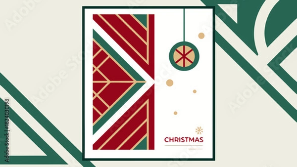 Obraz Modern abstract Christmas poster with red and green shapes, gold accents, and minimal holiday message