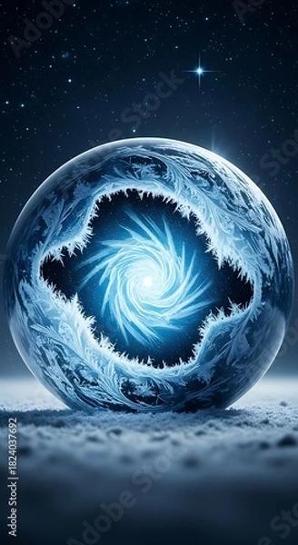 Obraz Mystic Orb - A Swirling Vortex of Light and Energy in a Frozen Landscape.
