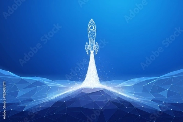 Obraz Abstract Rocket Launch with Geometric Landscape