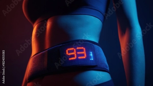 Obraz HIIT Timer Display Highlighting Calorie Burn During Workout Session in Dim Lighting