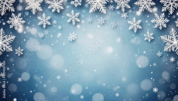 Fototapeta Winter wonderland snowflakes falling gracefully blue background digital art serene atmosphere close-up view embracing the beauty of the season