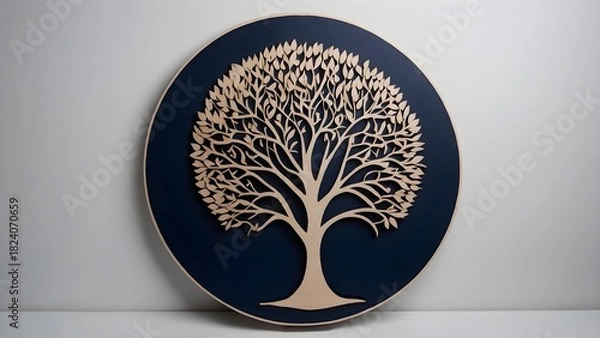 Fototapeta Beautiful wood carving of a tree against a dark blue background perfect for holiday decor Generative AI