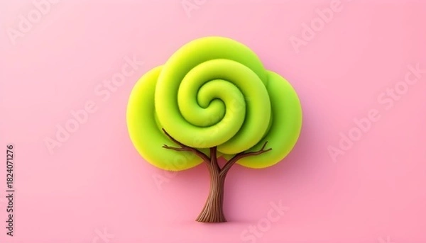 Fototapeta Vibrant green spiral tree decoration for Christmas on a soft pink background inspires holiday cheer and creativity for festive decorations and celebrations Generative AI