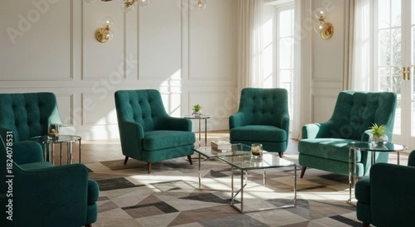 Obraz Elegant Modern Teal Armchairs in a Bright Contemporary Living Space