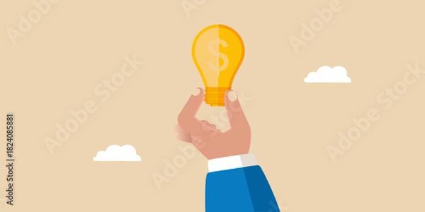 Fototapeta Hand holding a lightbulb with a dollar sign symbolizing a profitable idea