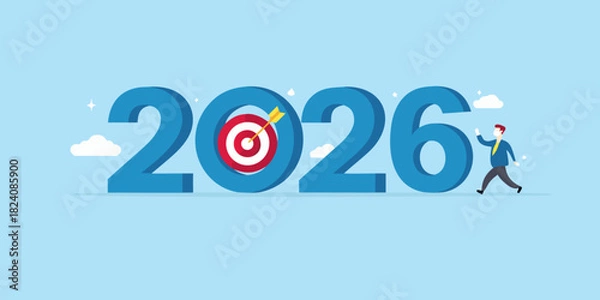Fototapeta Businessman aiming for success in the year 2026 with a target