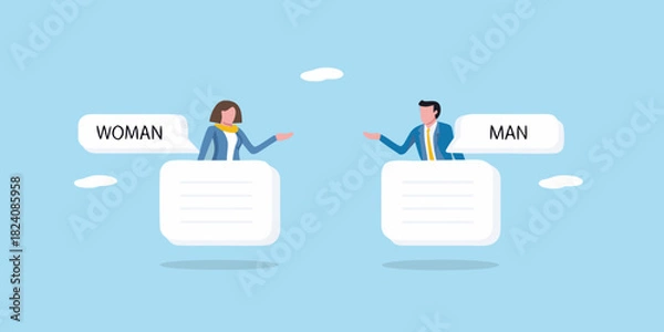 Fototapeta Man and woman communicating through speech bubbles