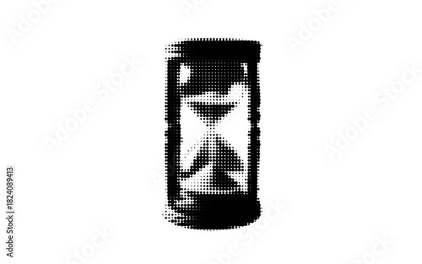 Obraz Classic sand timer collage element. Vintage clock with dotted effect. Halftone hourglass with falling sand.