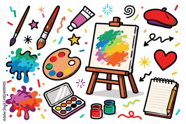 Obraz Painter Doodle Flat Illustration Set