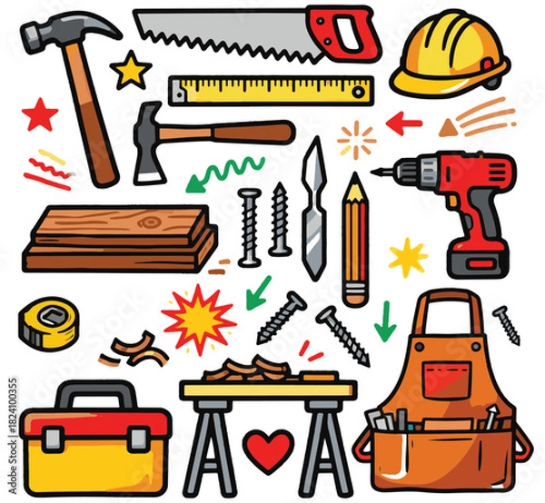 Obraz Carpenter Doodle Flat Illustration Set