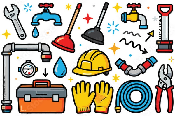 Obraz Plumber Doodle Flat Illustration Set