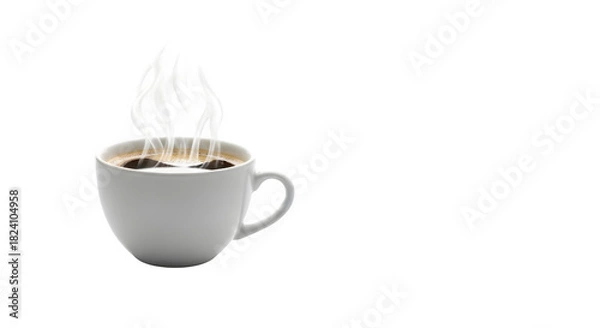 Fototapeta Steaming coffee in a white mug isolated on transparent background