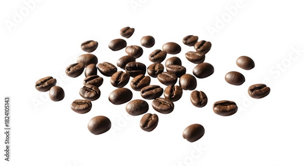 Fototapeta Pile of roasted coffee beans close up isolated on transparent background