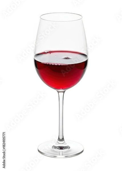 Fototapeta Crystal glassware holds a portion of deep red beverage isolated against a stark background.