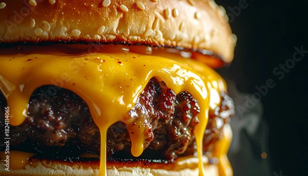 Obraz Indulge in a craveable cheeseburger delight with melted cheddar, perfect for fast food ads, restaurant menus, and mouthwatering culinary promotions now